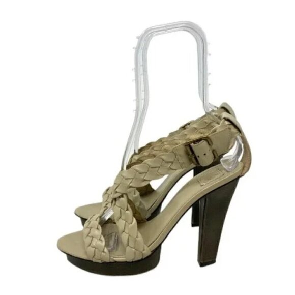 Zara Cream Leather Braided Strap Platform Open Toe Heel Sandals - Size 9.5 EU 40 - Picture 2 of 7